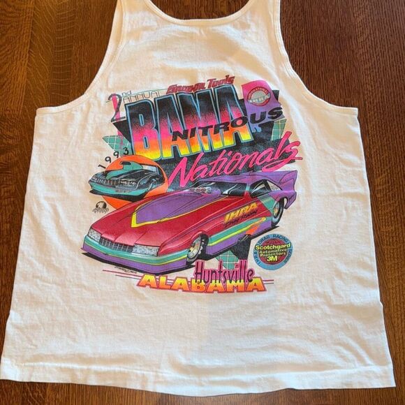 Vintage 1993 White Graphic Drag Racing Tank Top Men’s Large - Picture 11 of 16